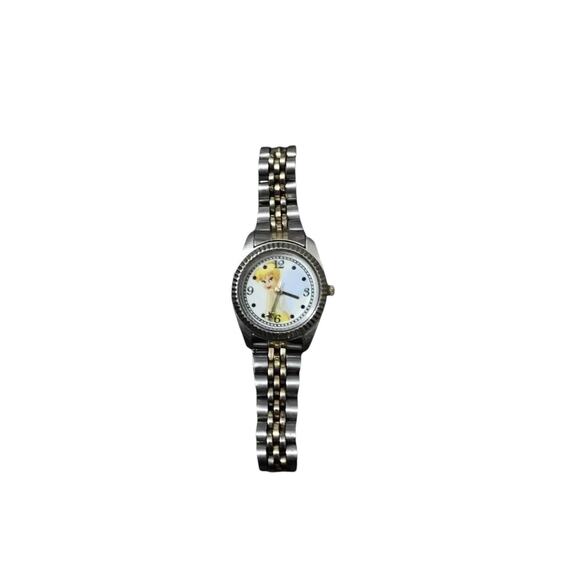 Vintage Disney Tinkerbell Gold Silver Analog Quartz Watch - Picture 1 of 5